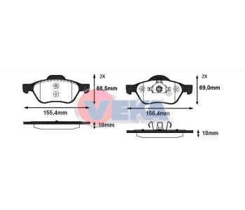 VEKA-BP196200 FREN BALATA ON LAGUNA II (BG0/1) 1.6i 16v 18.00mm 2001-2007 410607690R 7701206598 7701208183 7701209 